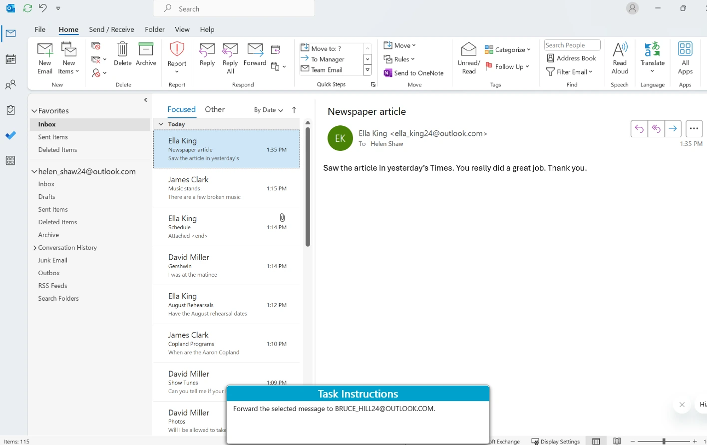 Sample Question for Microsoft Outlook Test