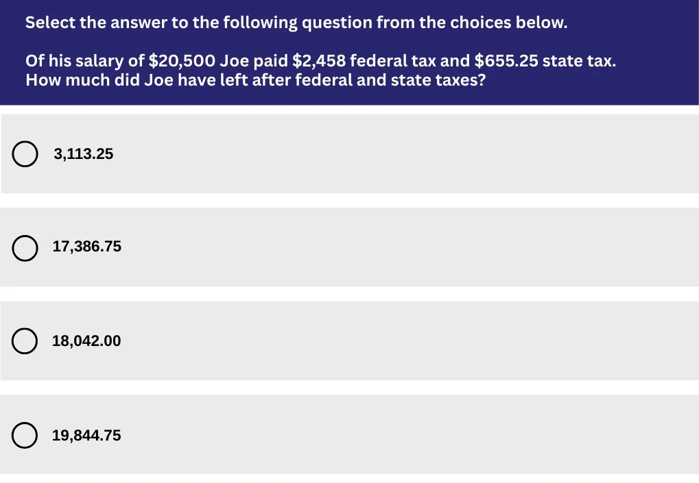 Sample test question for Pre-hire Math Test Sample test question for Pre-hire Math Test