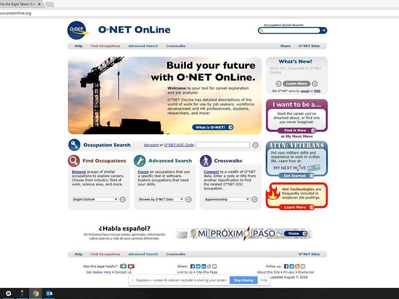 ONET Online Screenshot