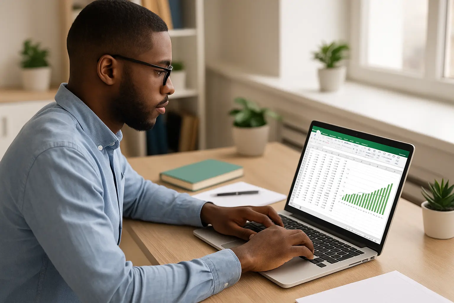 Office Worker Using Advanced Excel In His Laptop Office Worker Using Advanced Excel In His Laptop
